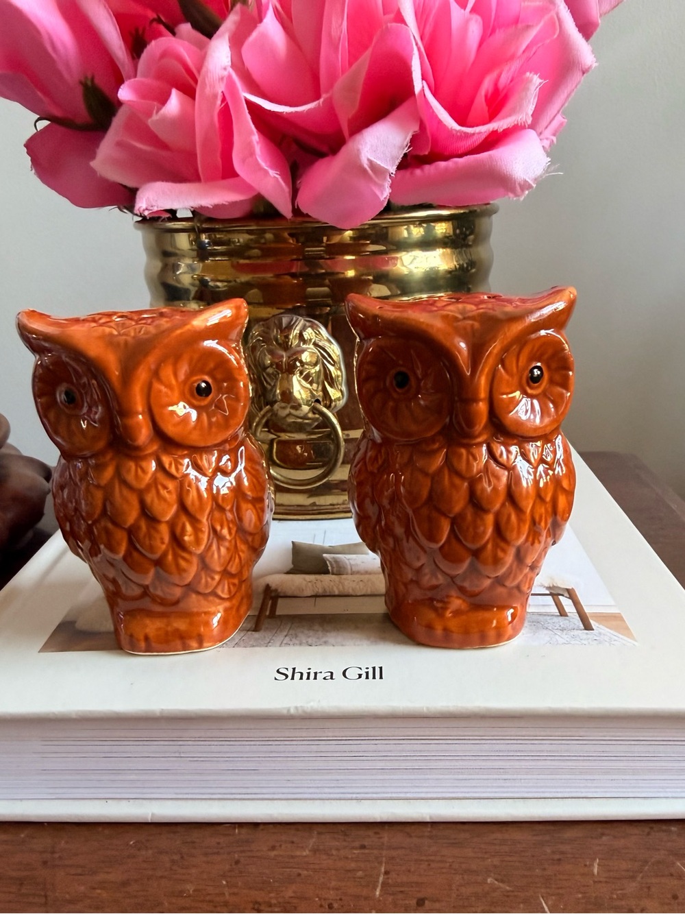 Pair of Orange Ceramic Owl Salt & Pepper Shakers